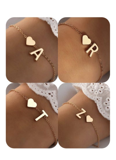 Buy Heart Bracelet Decorated with the First Letter of the Alphabet in Gold Color, Trendy for Women and Girls, Suitable for Daily Wear and Gifting to Friends. in Saudi Arabia