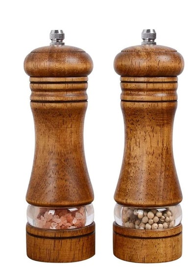 Buy Pepper Grinder, Wood Salt and Pepper Grinder Mills Sets, Classic Manual Salt Grinder Refillable Pepper Mill Sets with Acrylic Visible Window Adjustable Ceramic Grinding Rotor 6.5inch 2 Pack in UAE