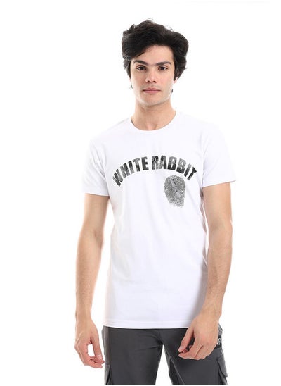 Buy White Rabbit Finger Print Printed Pattern Short Sleeves T-Shirt in Egypt