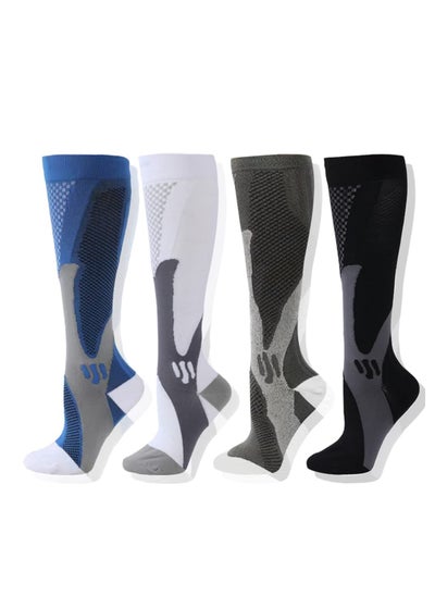 اشتري Compression Socks, 4 Pairs for Women and Men, Athletic, Travel, Running, Fitness, Flight Socks, Reduce Calf Pain Faster Recovery(Multicolors) في الامارات