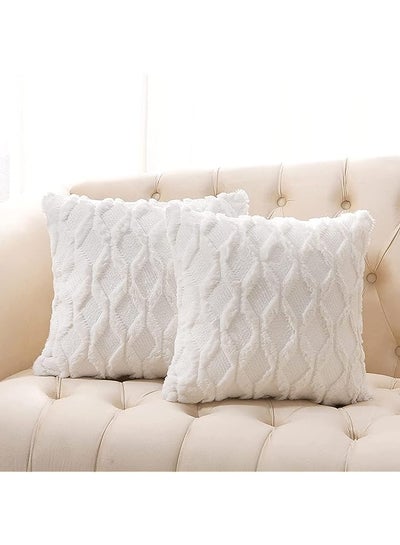Buy Pack Cushion Covers Soft Cozy Plush Short Faux Wool Velvet Decorative Sofa Throw Pillow Covers Luxury Style Cushion Case Pillow Shell for Couch Sofa Bedroom Car Pillow Square (White, 18x18 inch) in UAE