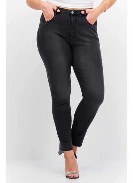 Buy Women Skinny Fit Mid Waist Stretchable Denim, Washed Black in UAE