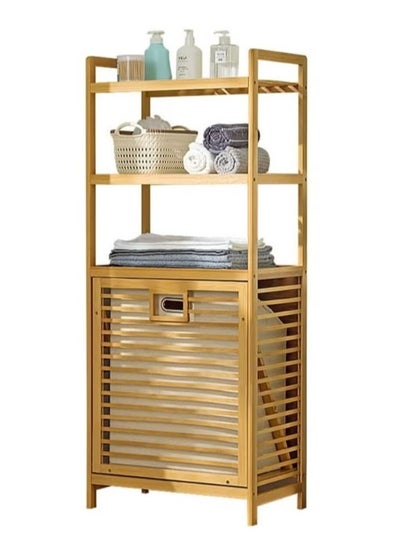 Buy Bamboo Laundry Hamper Basket Storage Dirty Clothes Tilt Out Baskets Section with Handles 3-Tier Shelves Organizer Hampers for Bedroom Bathroom Living Room in UAE