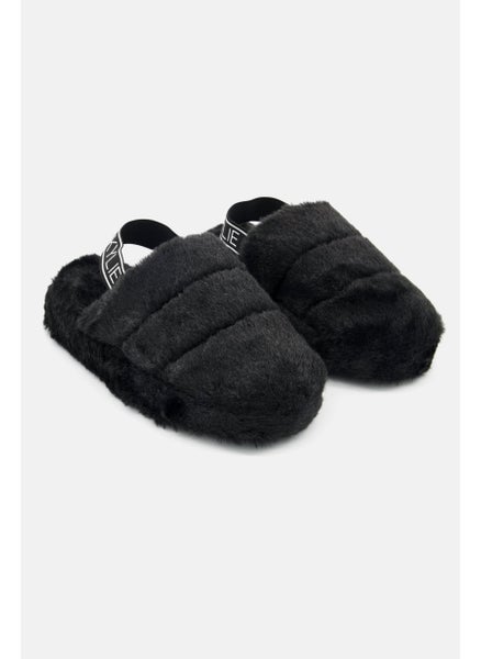 اشتري Women Slide Faux Fur Slippers, Black في السعودية