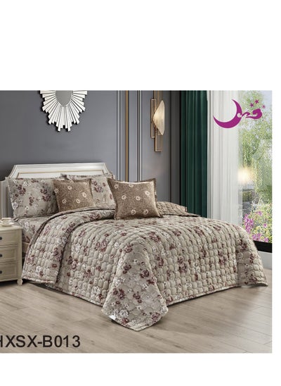 Buy Floral compressed double quilt set, 6 pieces, size 240 * 220 cm in Saudi Arabia