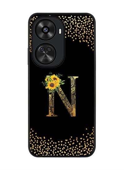 اشتري Rugged Black edge case for Huawei nova 12 SE / Huawei nova 11 SE 4G,Slim fit Cover Custom Monogram Initial Letter Floral Pattern Alphabet - N (Black) في الامارات