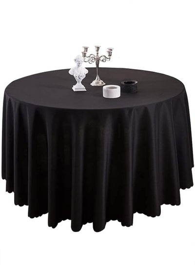 Buy Premium Round Tablecloth Polyester Table Cloth Bulk Washable Polyester Fabric Tablecloths Table Cover for Wedding Party Banquet Buffet Table Holiday Dinner (Black, 1.6m) in UAE