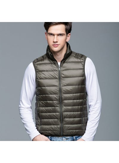 Buy 2023 autumn and winter lightweight down vest mens vest lightweight down jacket vest slim stand collar plus size wholesale Army Green in UAE