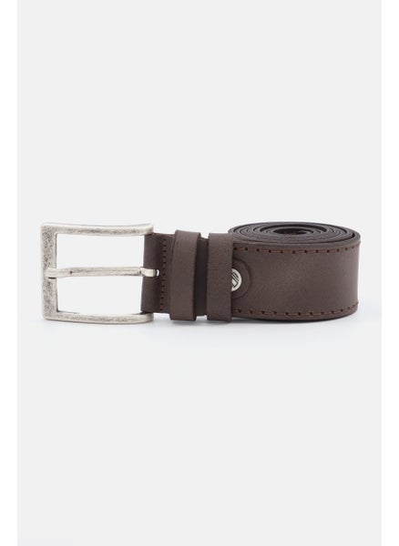 Buy Men Embroidered Logo Leather Belt, Black in Saudi Arabia