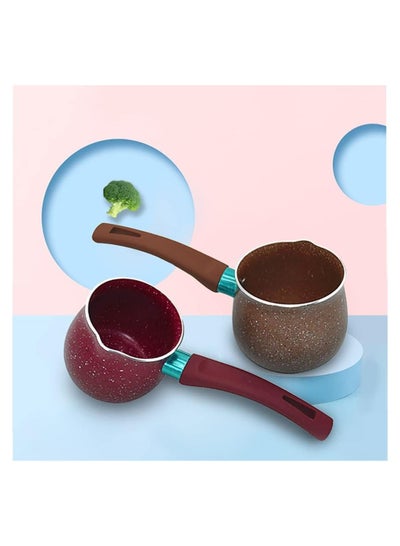 Buy Mini Single Handle Anti-scalding Coffee Pot Non-stick Pan Mini Milk Pot Ceramic Coffee Pot Non-stick 2pcs Red Brown 8cm in UAE