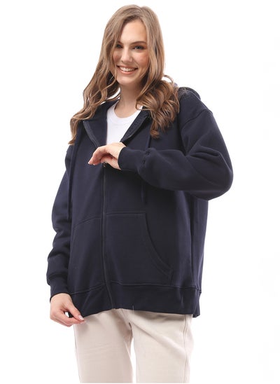 Buy Front Zipper Solid Navy Blue Sweatshirt in Egypt