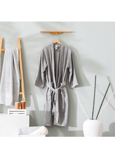 اشتري Danube Home Retreat Kimano Cotton Bathrobe  100 % Cotton Soft Breathable Lightweight Waffle Knit Unisex Bath Robe With Tie Closure At Waist For Bathroom Extra Large-Grey في الامارات