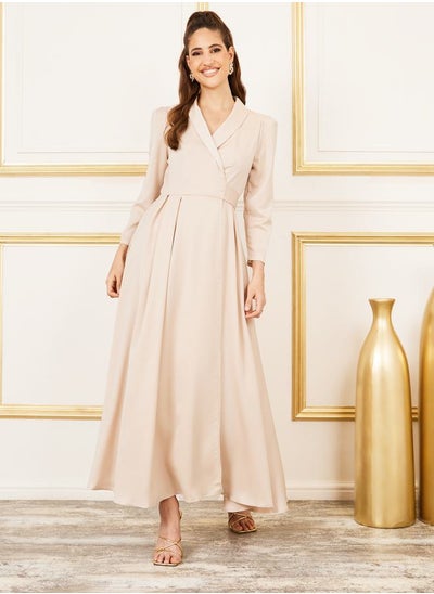 Buy Satin Box Pleated Collared Maxi Dress in Saudi Arabia