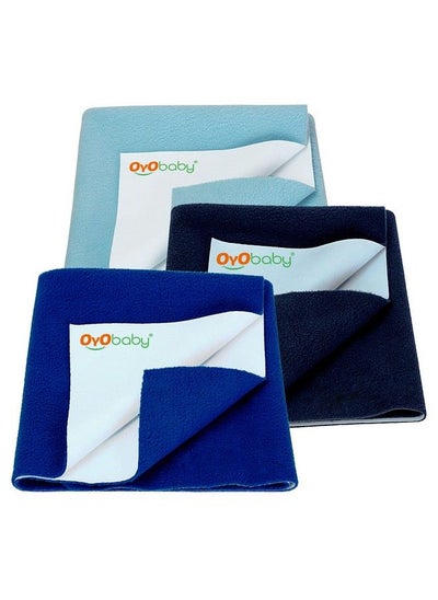 اشتري Anti Piling Fleece Extra Absorbent Instant Dry Sheet For Baby Baby Bed Protector Waterproof Sheet Small Size 50X70Cm Pack Of 3 Royal Blue Sea Blue & Dark Sea Blue في الامارات