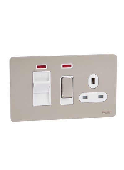 اشتري Schneider Electric GU4401WPN 45A Cooker Control Unit with Neon Ultimate Screwless Flat Plate Switch Socket, Pearl Nickel with White Insert في الامارات