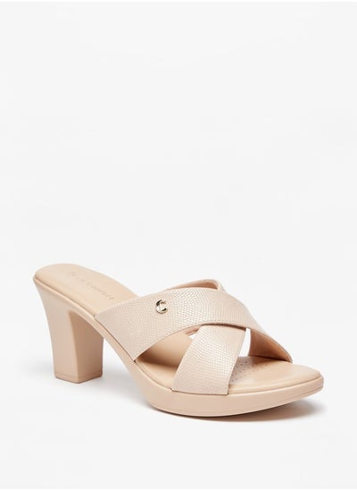 اشتري Women's Textured Cross Strap Sandals with Block Heels في الامارات