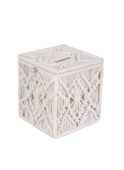 Buy Boho Decorative Square Tissue Holder (White) in UAE