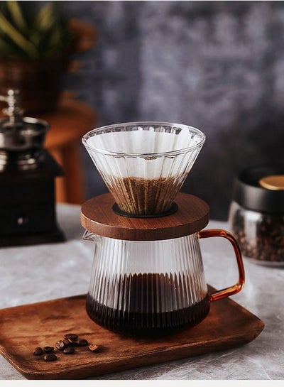 اشتري Heat Resistant Glass Coffee Dripper V60 Pour Over Coffee Maker Brewing Cup Coffee Filter Set 600ML في السعودية