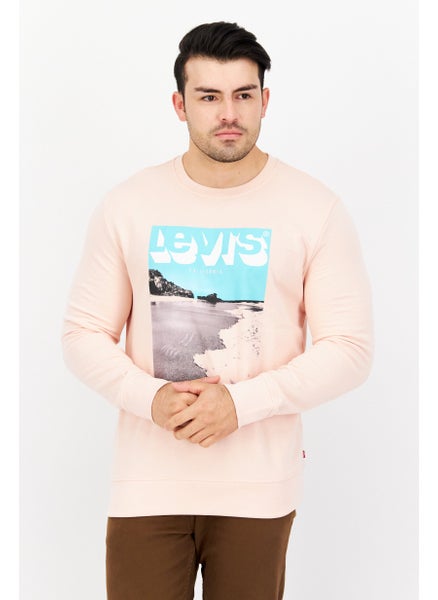 Buy Men Crew Neck Graphic Print Sweatshirt, Peach in Saudi Arabia