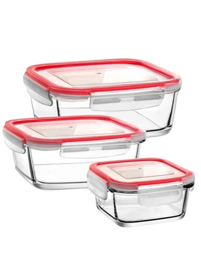 Buy Food Container Box 3 pcs - Tupperware Borosilicate Glass Food Storage Food Container Box Set Food Storage Containers Set, Airtight & Leakproof in UAE