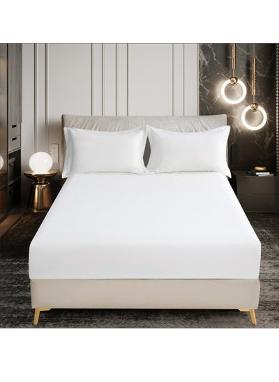 Buy Bedding Fitted Sheet 2-Pcs Single Size Solid Bed Sheet Set Fits(90x190CM) With Pillowcases And 30 CM Extra Deep Brushed Microfiber Bed Sheet,White in Saudi Arabia