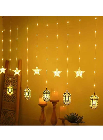 Buy 3.5M Ramadan Light For Home Decoration Multimode Operated Decorative Light Fanoos And Star Design Ramadan Curtain Light Warm White in UAE