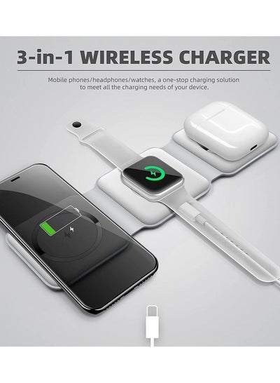 Buy 3 in 1 Wireless Charger,Magnetic Foldable Charging Station,Fast Wireless Charging Pad (WHITE) in Saudi Arabia