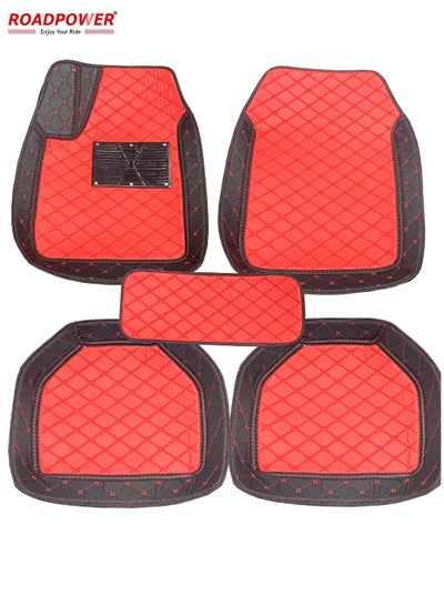 Buy Car Floor Mats Luxury Faux Leather Automotive Floor Mats All Weather Is Universal 5 Pieces Red Black in UAE