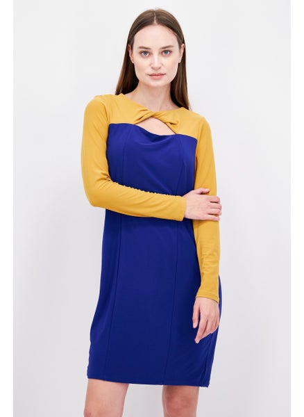 اشتري Women Colorblock Sheath Dress, Blue/Gold في الامارات