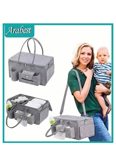 اشتري Baby Diaper Caddy Organizer, Portable Diapers Storage Bag with Roll Lid and Removable Dividers for Changing Table or Travel في السعودية