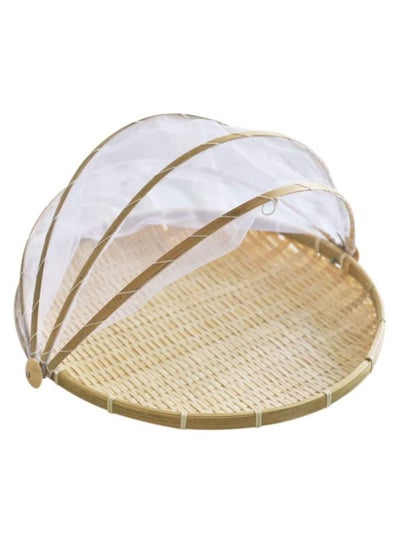 Buy Bamboo Food Serving Basket, Tent Hand Woven Meal Table Food Tray, Cover with Mesh Gauze Cover for Vegetable Fruit Bread, Dustproof, Storage Container for Picnic, Outdoor, Home Drying in UAE