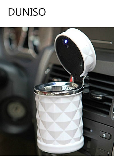 Buy Auto Car Ashtray Portable with LED Light Ashtray Portable Car Trash Can Stand Cylinder Cup Holder White Fit All Car Models in Saudi Arabia