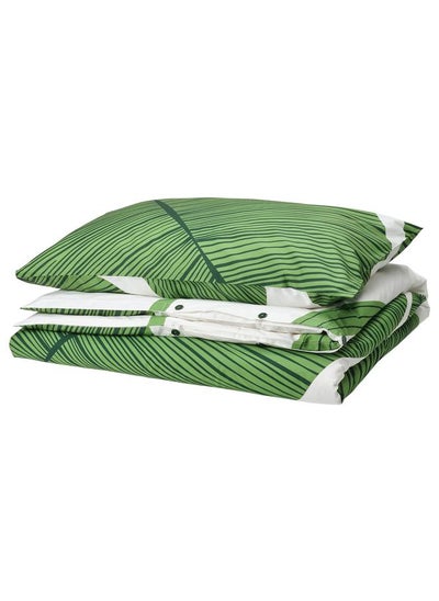 Buy Duvet Cover And Pillowcase White/Green 150X200/50X80 Cm in Saudi Arabia