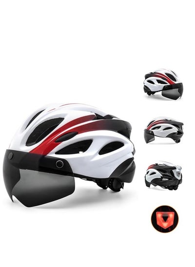 اشتري Bicycle helmet, riding protective helmet with taillights and magnetic goggles, detachable and washable comfortable lining, unisex في السعودية