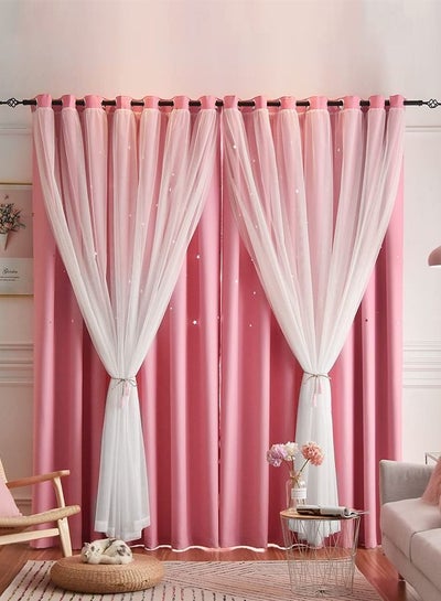 Buy 2-Piece Blackout Window Curtain Set Pink Applicable to living room and bedroom 100x270cm in Saudi Arabia