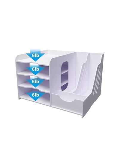 اشتري 4-Tier Office White Desktop Organizer Paper File Rack with Vertical Horizontal File Holder All in One Supplies Storage Box Mail Sorter on Desk Tabletop Binder Folder Letter Trays Study Home في السعودية