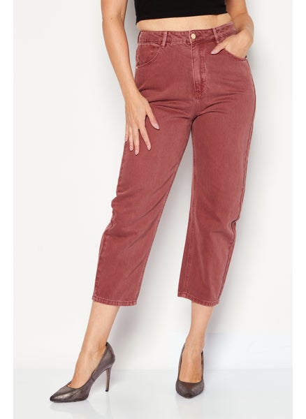 Buy Women Balloon Fit Washed Non-Stretch Jeans, Maroon in UAE