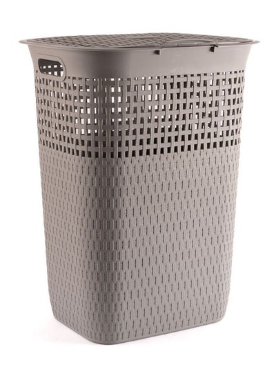 Buy Multi-Purpose Plastic Laundry Basket with Lid, with a Slit Break Resistant, Light Weight, Durable and Stylish Construction Large Space Perfect for Storage - 55 Liters in UAE