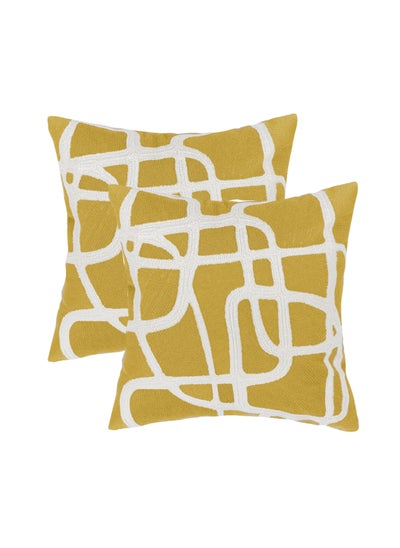 Buy 2 Piece Embroidered Cushion cover (45x45 cm) without filler Yellow in Saudi Arabia