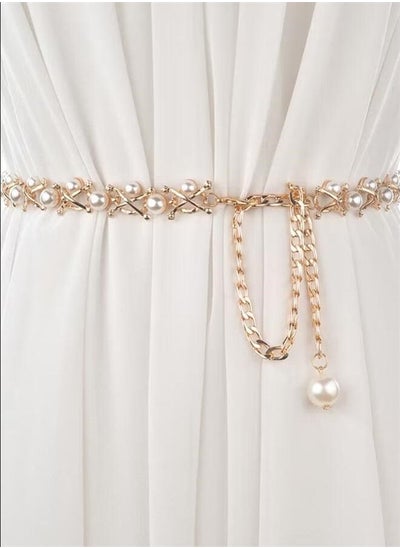 Buy Chain Tassel Decorative Belt Gold/White in Saudi Arabia