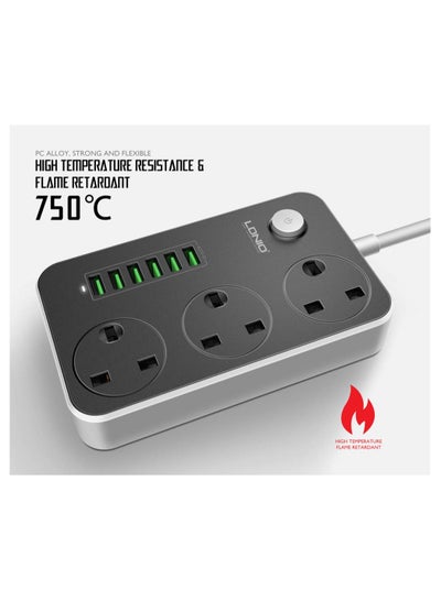 Buy Extension Board LDNIO 3 Outlet 6 USB Charging Ports Power Strip  Surge Protector And  Fast Charging Technology in UAE