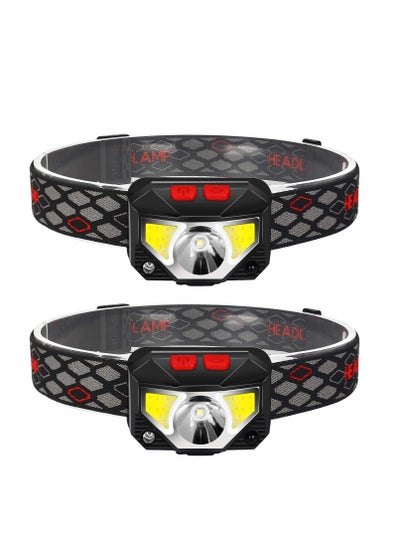 Buy 2-Pack Rechargeable Headlamp Flashlight, 800 Lumens Motion Sensor Head Lamp, IPX4 Waterproof, Bright White Cree Led & Red Light, Perfect for Running, Camping, Hiking & More in UAE