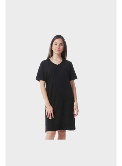 Buy Short Sleeves Solid Home Dress With Slits - Black in Egypt