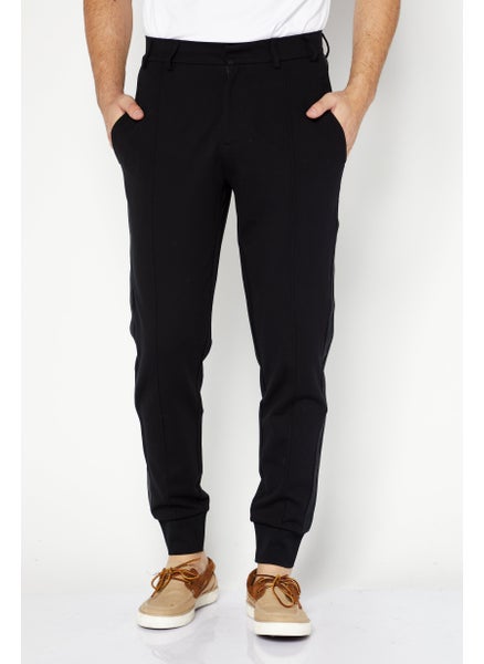 اشتري Men Regular Fit Plain Elevated Pants, Black في السعودية