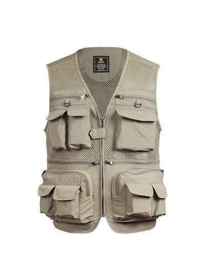 Buy Fishing Vest Breathable Fishing Travel Mesh Vest with Zipper Pockets Summer Work Vest for Outdoor Activities Khaki Size XL in Saudi Arabia