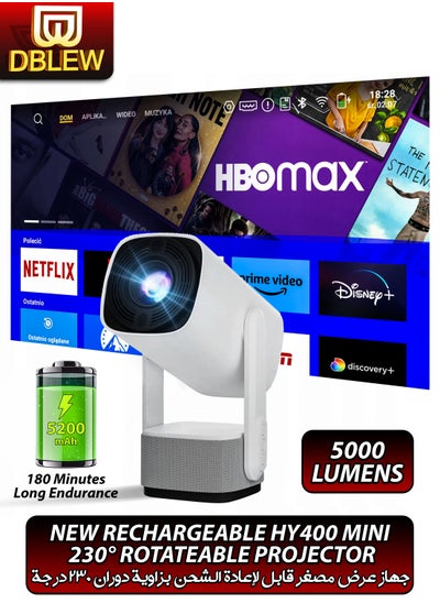 Buy Rechargeable 5000 Lumens HD Smart Projector Portable Mini Cinema 150 Inches Screen Display Lamp 4K Home Movie Theatre Gaming Video Presentations 230 Degree Rotating Screen Mobile Phone Projection in UAE