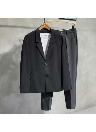 اشتري British Style Elegant Non-ironing Suit Mens Trendy Simple Solid Color Casual JacketBlack Black في السعودية