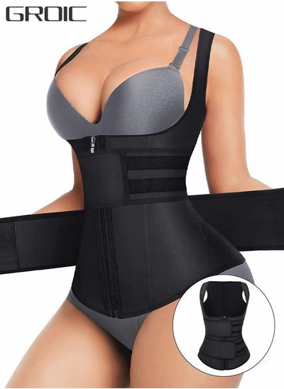 اشتري Waist Trainer for Women Waist Trainer Corset Vest Tummy Slimming Belly  Body Shaper, Double Belt Sauna Workout Trimmer Belts with Zipper and 9 Steel Bones في السعودية