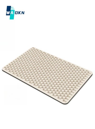 Buy Highly Absorbent Non-slip Bathroom Floor Mat, Fashionable Checkered Pattern Non-slip Mat, Bottom Non-slip Texture Comfortable Diatom Mud Fabric Cushioning Mat (Beige) in UAE