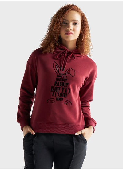 Buy Printed Drawstring Hoodie in Saudi Arabia